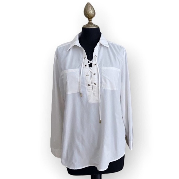 Chico's Tops - Chico’s Blouse Top Long Sleeve Lace Up Front Size 2 Large Petite